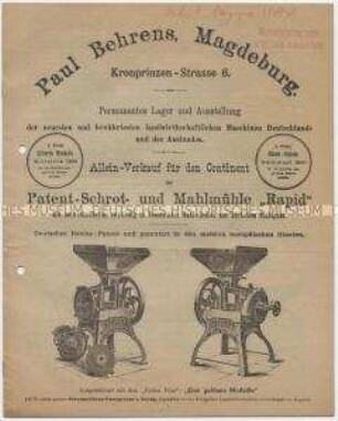 Patent-Schrot- und Mahlmühle "Rapid"