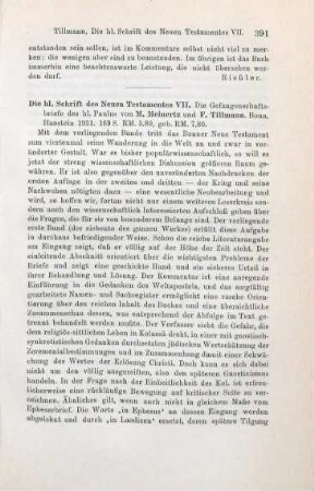 391-392 [Rezension] Meinertz, Max, Die Gefangenschaftsbriefe des heiligen Paulus