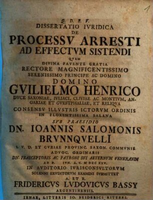 Dissertatio Iuridica De Processu Arresti Ad Effectum Sistendi