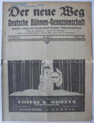 Mitteilungsblatt der Deutschen Bühnen-Genossenschaft "Der neue Weg" überwiegend zu organisatorischen Fragen