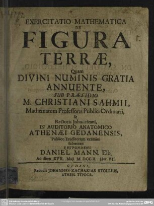 Exercitatio Mathematica De Figura Terrae