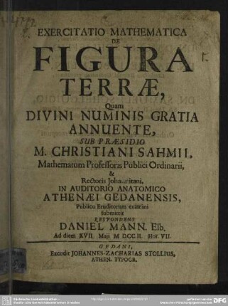 Exercitatio Mathematica De Figura Terrae