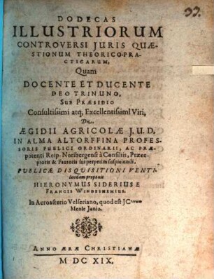 Dodecas illustriorum controversi iuris quaestionum theoretico-practicarum