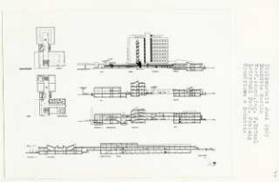 Bauhütte Berlin, Berlin-Wedding (Diplomarbeit bei Peter Poelzig): Grundrisse 7. Obergeschoss, Dachgeschoss und Schnitte