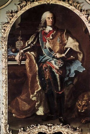Kaiser Karl VII. im Prunkharnisch mit den Reichsinsignien