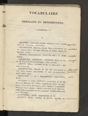VOCABULAIRE SAKALAVE ET BETSIMITSARA.