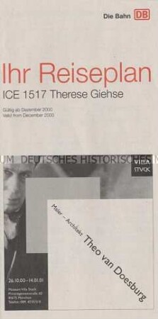 Fahrplan und Werbeprospekt für den ICE "Therese Giehse" von Berlin nach München