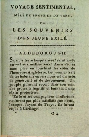 Voyage sentimental, mêlé de prose et de vers, ou les souvenirs d'un jeune exilé : avec gravures et Musique, 2