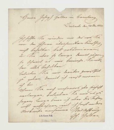 Brief von Johann Velten an Joseph Heller