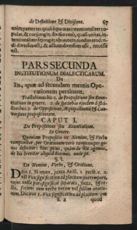 Pars Secunda Institutionum Dialecticarum. De Iis, quae ad secundam mentis Operationem pertinent