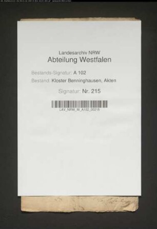 Prozeß Kloster Benninghausen ./. Kolon Caspar Westhoff wegen gefällter Eichen. Fragment