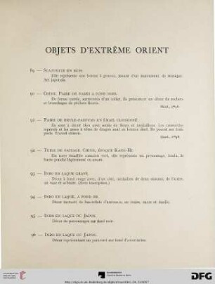 Objets d‘Extrême Orient (Nr. 89-104) avec planche XIII