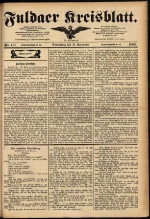 Erste Ausgabe vom Donnerstag, den 25. September 1902.