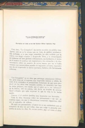 "La conquista" : Comedia en tres actos del doctor César Iglesias Paz