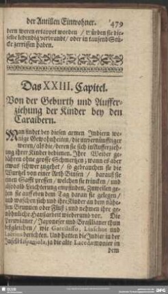 Das XXIII. Capitel. Von der Geburth und Aufferziehung der Kinder bey den Caraibern