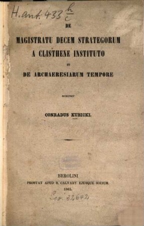 De magistratu decem strategorum a Clisthene instituto et de archaeresiarum tempore