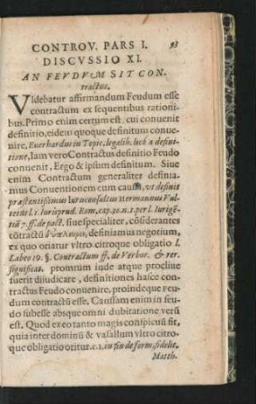 Discussio XI. An Feudum Sit Contractus.