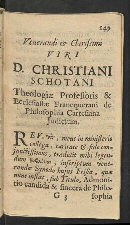 Venerandi et Clarissimi Viri D. Christiani Schotani [...]