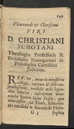 Venerandi et Clarissimi Viri D. Christiani Schotani [...]