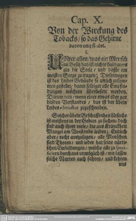 Cap. X. Von der Wirckung des Tobacks, so das Gehirne davon empfindet