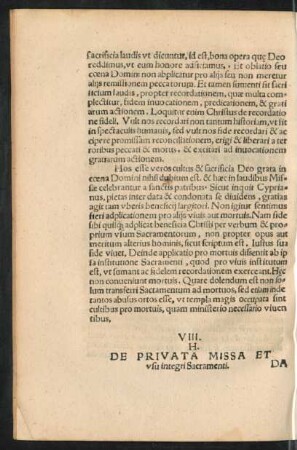 VIII. H. De Privata Missa Et usu integri Sacramenti.