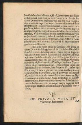 VIII. H. De Privata Missa Et usu integri Sacramenti.