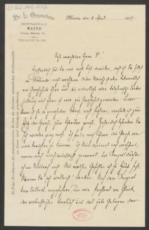 Brief an Ludwig Strecker  und B. Schott's Söhne : 09.04.1897