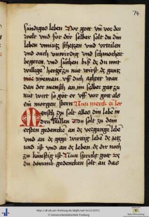 [74r - 74v] Vom Gedenken an das vergangene, gegenwärtige und zukünftige Leben.