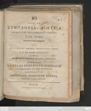 Io Sive De Sympatheiai Poetica : Dissertatio Philosophico-Critica Pars Prima