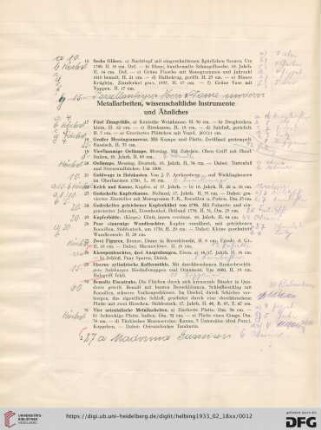 Metallarbeiten, wissenschaftliche Instrumente und Ähnliches (Nr. 17-49)