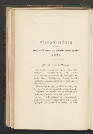 Vergaderingen van est Nederlandsch Genootschap voor Munt- en Penningkunde in 1898