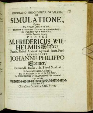 Disputatio Philosophica Ordinaria De Simulatione