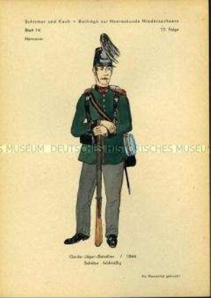 Uniformdarstellung, Schütze des Garde-Jäger-Bataillons, Königreich Hannover, 1866.
