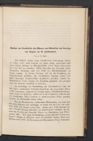 Studien zur Geschichte der Münzen und Medaillen der Herzöge von Bayern im 16. Jahrhundert