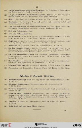 Arbeiten in Marmor, Diverses (Nr. 537-571)