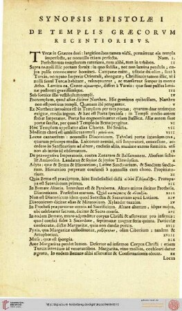 Synopsis epistolae I de templis graecorvm recentioribvs