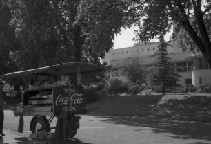 Bonn: Coca Cola-Stand am Kai, Hintergrund Bundeshaus