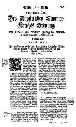 Der Zweyte Theil Des Kayserlichen Cammer-Gerichts Ordnung, Von Gewalt und Gerichts-Zwang des Kayserl. Cammer-Gerichts, in erster Instantz.