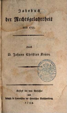 Juristischer Almanach : auf d. Jahr .... 1794, 1794
