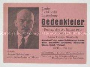 Einladung zu einer Gedenkfeier der KPD zu Ehren von Lenin, Liebknecht und Luxemburg