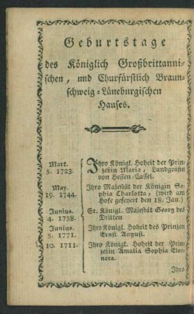Geburtstage des Königlich Großbrittannischen ...