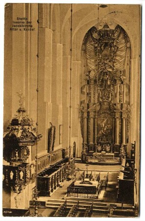 Stettin. Inneres der Jacobikirche. Altar u. Kanzel