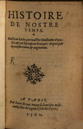 Histoire de nostre temps