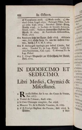 188-199, In Duodecimo Et Sedecemo. Libri Medici, Chymici & Miscellanei.