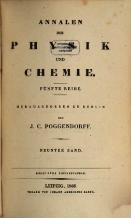 Annalen der Physik. 205 = Poggendorff's Annalen ; Bd. 129 = Reihe 5, Bd. 9. 1866