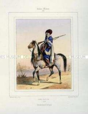 Uniformdarstellung, Gendarm der Afrikanischen Armee zu Pferd, Königreich Frankreich, 1840/1847. Tafel Nr. 103 aus: Galerie Militaire.