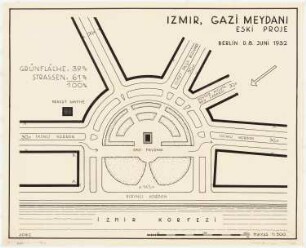 Bebauungsplan der Stadterweiterung Izmir Gazi Meydani: Alter Vorschlag: Lageplan 1:500, Maßstabsleiste