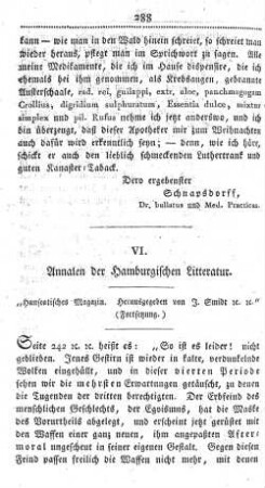 VI. Annalen der Hamburgischen Litteratur.