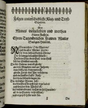 Folgen unterschiedliche Klag- und Trost-Schrifften.