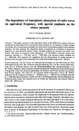 The dependence of ionospheric absorption of radio waves on equivalent frequency, with special emphasis on the winter anomaly